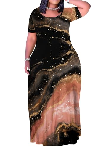 Image of SUZONANA Plus Size Dresses for Women Summer Casual Maxi Dress Short Sleeve Loose Vacation Dress