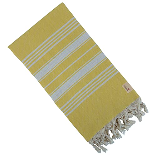 Dandelion - Basic Pattern - 100% Naturally-Dyed Cotton Turkish Towel Peshtemal - 71X39 Inches - Yellow #TOP5