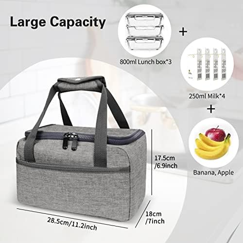 WWW Insulated Lunch Bag, Thermal/Cooler Lunch Tote Bag for Men and Women, Waterproof Leak-Proof Lunch Bag for Adults/Kids for Work, School, Picnic, Gray