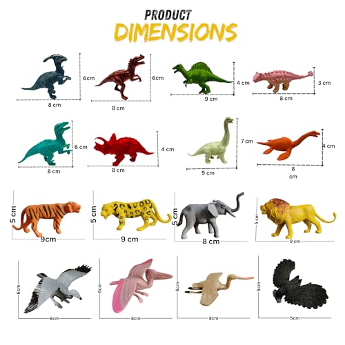 Image of ZESTHOME Animal Figure Toy Set for Kids | Wild Animals, Dinosaurs & Birds with Tree | Realistic Jungle, Safari & Zoo Animal Figurines | Play Gift Toys for Boys & Girls 3+ | 27-Piece
