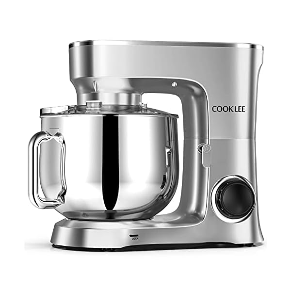 COOKLEE Stand Mixer, 9.5 Qt. 660W 10-Speed Electric Kitchen Mixer with Dishwasher-Safe Dough Hooks, Flat Beaters, Wire Whip & Pouring Shield Attachments for Most Home Cooks, SM-1551, Silver
