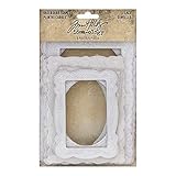 Tim Holtz Idea-Ology Vintage Baseboard Scrapbook Frames, Lace Printed, Paper Frames for Crafts and Junk Journals, 6 Pieces, White