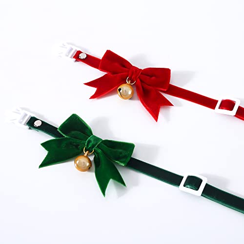 BT Bear Pet Christmas Collar,2PCS Handmade Velvet Pet Christmas Bow Tie Collars for Cats Puppy Small Dogs (Red+Green) - Image 4