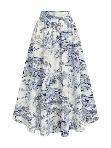 Verdusa Women's Boho Printed Ruffle Maxi Skirt Elastic High Waisted A Line Flowy Long Skirts