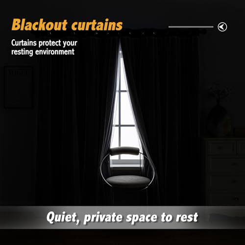 Image of Anytime Double Layer Blackout Curtains 2 Panels,52Wx63L,Navy Blue | Sheer And Fabric Window Drapes Grommet Top Solid Color Bedroom Living Room Home Decor