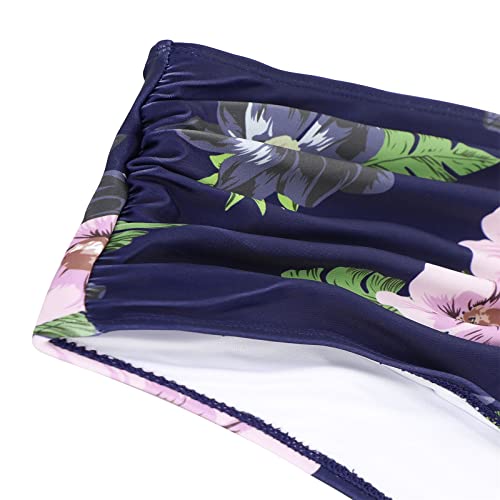 Image of Women Bikini Sets High Waisted Swimsuit String Halter Bathing Suits for Women Two Piece Swimwear, Navy Floral Print, 10-12