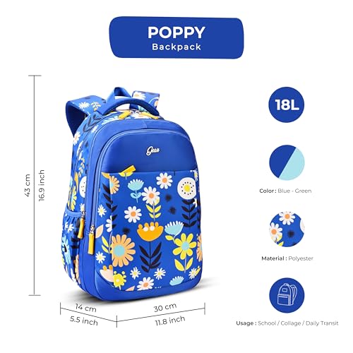 Image of Gear Poppy 17 inch /20L Medium Water Resistant School Bag /Casual Backpack /Daypack /Laptop Bag for Boys /Girls (Blue - Green)