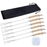 HENGI 6 Pack Marshmallow Sticks for Fire Pit, 30" Extendable Long Smores Sticks, Hot Dog Sticks for Campfire, Telescoping Heavy Duty Campfire Forks Roasting Sticks for Fire Pit with Carry Pocket