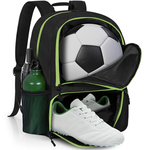 OUUTMEE Mochila deportiva para fútbol, baloncesto y voleibol, resistente organizador de pelotas y zapatos con compartimento separado para equipo deportivo, apta para niños de hasta 10 años.Negro
