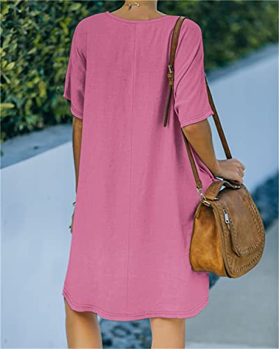 Image of Women's Casual Summer T Shirt Dress Elastic Loose Short Sleeve Dress with Pocket for Women