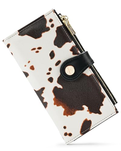 Image of Cow Women's Slim Wallet,Thin RFID Card Holder with Zipper Pocket | 12 Slot Wallet Organizer, Large Capacity, Vegan Leather, Coin Purse, Cash Compartment, Travel Wallet, Women Gift