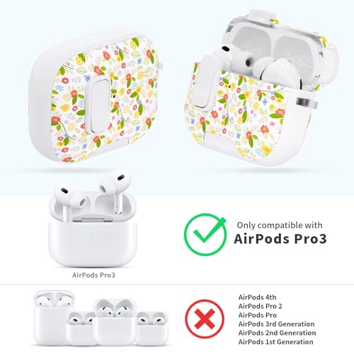 Image of for AirPods Pro 3 Case with Lock & Phone Stand,Cute Floral Pattern Style | PC & TPU Dual Layer Protective Cover with Keychain & Cleaner Pen for Apple AirPod Pro 3rd Generation Women (Coreopsis)