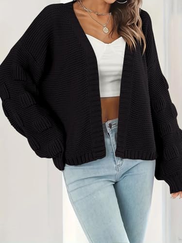Image of Women's 2024 Fall Open Front Long Lantern Sleeve Cardigan Oversized Chunky Outwear