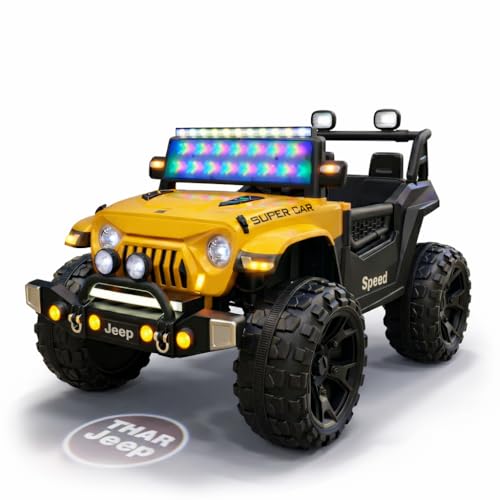 Image of kidsROAR Electric Ride-On Car for Kids | Remote Control 12V Battery Operated Rechargeable Big Car with LED Lights Music | Boys & Girls Age 3 to 7 Years (Yellow)
