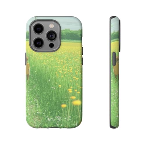 Coque iPhone 14 Pro Boy Walking Through Yellow Flower Field rigide mate protège-téléphone