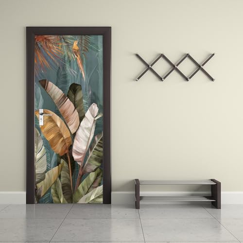 Adesivi Porte Interne Motivo a foglia di banano Intage Carta Parati Porte, Vinile Removibile, Adatto per uso interno 83 x 210 cm