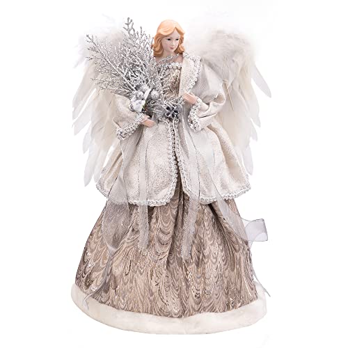 GEDLIRE 16 inch Christmas Angel Tree Topper, Brown Angel Treetop with Luxury Feather Wings, Christmas Tree Top Decorations Ornament Flying Fairy Goddess Figurine, Holidays Indoor Home Decor