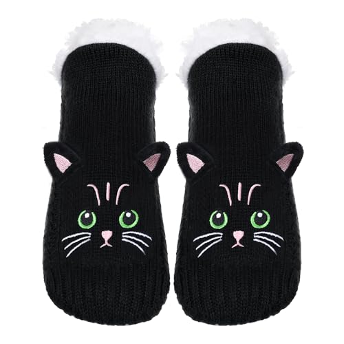 Image of ZYZX Cute Cat Slipper Socks for Women with Grips,Fuzzy Socks Indoor