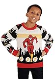 Flash Ugly Sweater for Kids, Superhero Pullover Crewneck Sweatshirt for Boys & Girls, Red Superhero Sweaters S