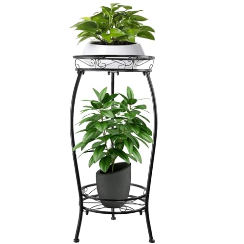 YHIJURS Plant Stand Indoor Outdoor 27.1'', 2 Tier Tall Metal Plant Stands,Heavy Duty Rustproof Corner Flower Potted Rack for Planter Holder Home Patio Balcony Garden -Black
