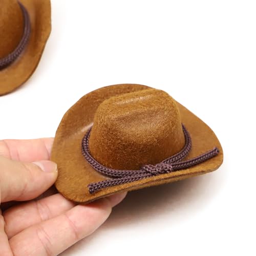 Dollhouse Cowboy Hat Miniature Cowboy Hat 1:6 Scale Miniature Soft Cowboy Mini Hat Brown/Black American Old West Hat for Dollhouse Craft Supplies (2PCS) (Brown)