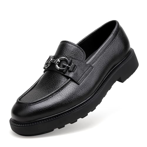 Generic Premium Mens Leather Dress Shoes, Classic Formal Alligator Printed Business Loafer Handmade Buckle Party Wedding Penny Shoes Father's Day Shoe for Men, Black