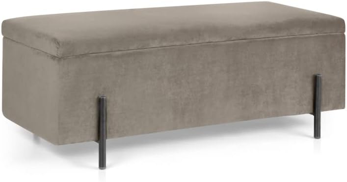 LIFA LIVING Luxurious Velvet Upholstered Storage Bench, Blue Rectangular Indoor Storing Ottoman, Storage Bench with Metal Legs for Living Room and Bedroom