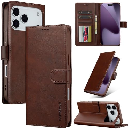 Étui iPhone 14 Pro marron housse portefeuille en cuir à rabat