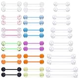Kwoencxi 12mm-25mm 14G Plastic Nipple Piercing Tongue Rings 14 Gauge Acrylic Rubber Slicone Clear Straight Tongue Pregnancy Nipple Bridge Barbell Retainer Piercing Jewelry Surgery Sport Women Men