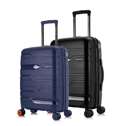Image of Nasher Miles Paris Hard-Sided Polypropylene Luggage Set of 2 | 55cm & 65cm | 8 Wheels Double Spinner Small & Medium Trolley Bag for Travel | Suitcase (Navy Blue & Black)