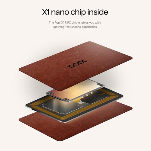 Image of Authentic Patented Popl Card (Avoid Fake Knockoffs) - Smart NFC Networking Card - Simply Tap to Exchange Contact Info, Capture Leads, & Manage Contacts (Leather Brown)