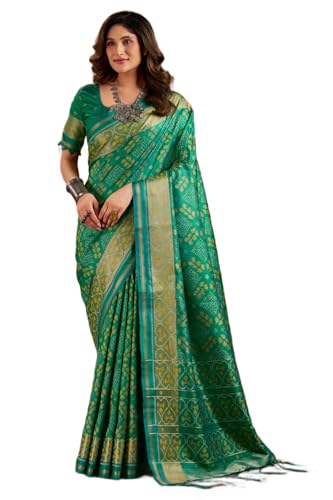 Image of MADHUHANSH Women's Cotton Silk Saree with Unstitched Blouse Piece Zari Weave and Floral Pattern | Heavy Embroidery Saree for Women | Interview Saree for Women | Readymade Blouse with Saree Set
