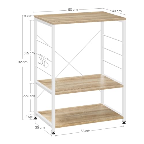 WOLTU Scaffale per Cucina Carrello per Microonde Forno a 3 Ripiani in Metallo e Legno Scaffalature Fioriera Multiuso, Rovere Chiaro - immagine 4