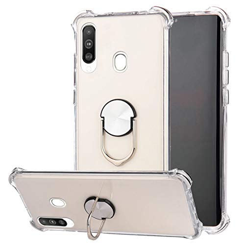 Robinsoni Case Compatible with Samsung Galaxy A60 Cover Silicone TPU Case Transparent Four-corner Airbag Drop-proof Case with Ring Clear Kickstand Cover Ultra Thin Bumper Shockproof Ring Case Silver
