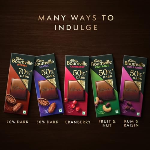 Image of Cadbury Bournville Dark Chocolate Bar Combo (3 x 70% Dark Chocolate Bar 75 g & 1 x Cranberry 78 g)