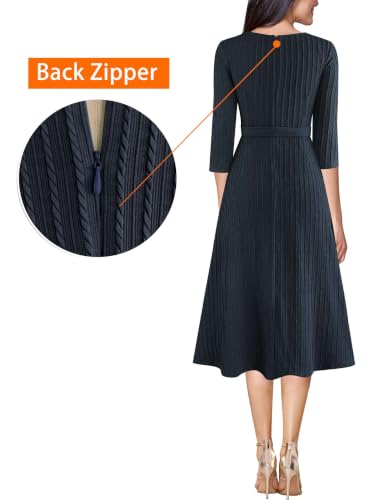 Image of VFSHOW Womens Work Business Casual Church Pockets Belted A-Line Midi Dress