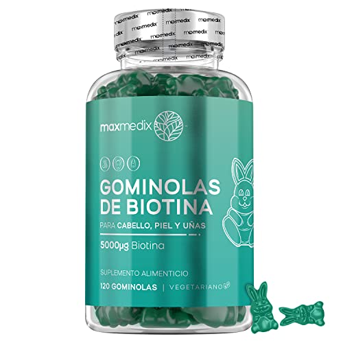 Gominolas de Biotina 5000 mcg Alta Dosis, 120 Gominolas Vegetarianas - Multivitaminas y Minerales con Vitamina C, D, B12 y Ácido Fólico, Contribuye al Crecimiento Normal del Cabello, Piel y Uñas