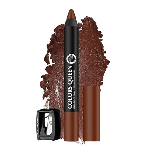 Image of Colors Queen Color It All Crayon Lipstick | Lightweight & Long Lasting Last Upto 18 Hours | Creamy Matte Finish | Smudge Proof & Waterproof Lipstick for Women with Sharpener (Chocolate, 3.5g)