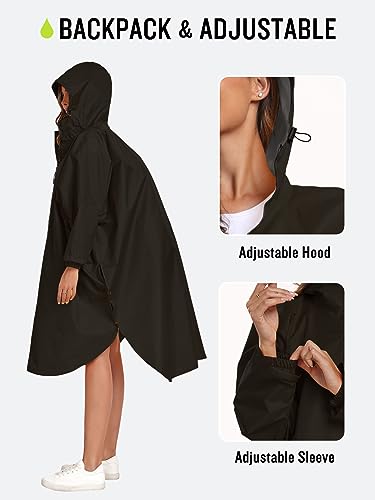 SaphiRose Long Sleeve Rain Jacket Extra Length Waterproof Rain Poncho with Hood and Pockets for Adults3