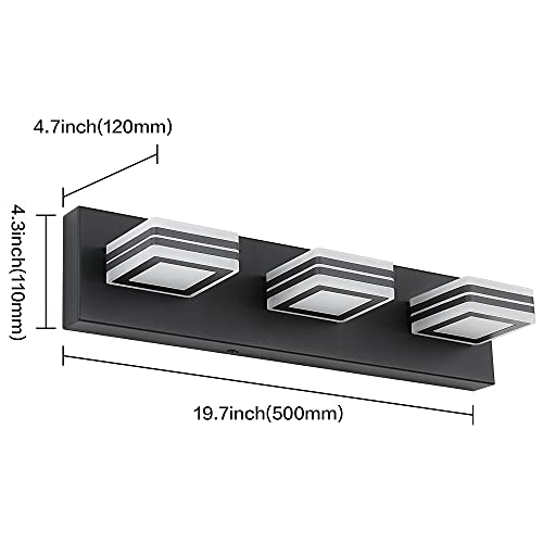 Image of SOLFART LED Bathroom Vanity Light Fixtures: 3 Light Matte Black Modern Acrylic Bathroom Wall Lighting Fixtures Over Mirror Cool White 6000K