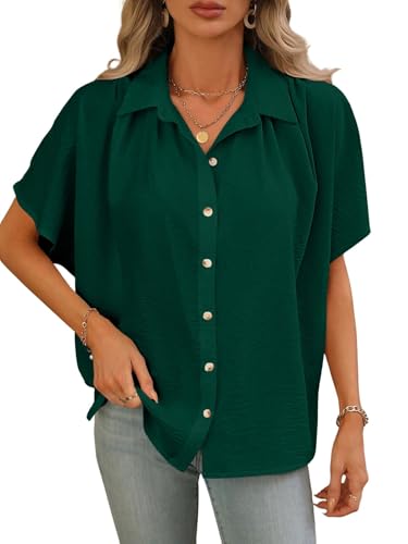 Image of GRECIILOOKS Oversized Shirt for Women | Shirt Top for Woman |Women's Color Block Button Down Blouse - Casual Loose Fit Short Sleeve Summer Shirt's Work, Vacation & Everyday Wear