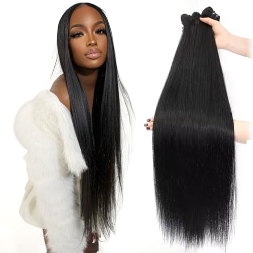 yuccy 100g/Bundle Raw Human Hair Bundles, 16a Raw Indian Hair, 100% Unprocessed Virgin Straight Bundles, Triple Lifespan Than Regular Virgin Hair (100g BUNDLES, 30 Inch)