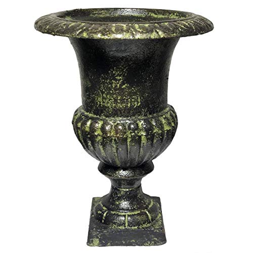 L'Héritier Du Temps Vase, Pflanzgefäß, aus Gusseisen, Grau, Medici-Stil, Blumentopf, aus Gusseisen, patiniert, grün, 15 x 15 x 20 cm