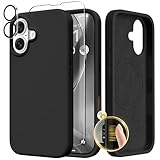 GONEZ Magnetic for iPhone 17 Case, Compatible with MagSafe, [Screen Protector + Camera Lens Protector], Liquid Silicone Anti-Scratch Shockproof Protective Phone Case 6.3 inch, Black