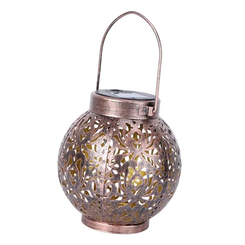 IWOWHERO Linterna Solar de Hierro Ovalada para Jardín Lámpara LED Decorativa Colgante para Exterior Luz de Mesa para Patio y Césped Color Marrón