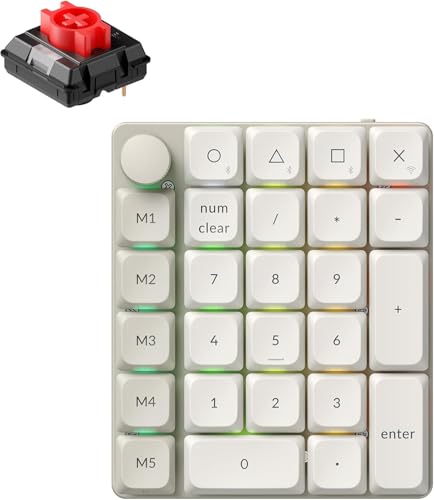 Keychron K0 Max QMK Wireless Number Keypad Low-Profile RGB Backlit(Hot-Swappable) Red Switch Keypad 2.4 GHz & Bluetooth 5.3 Connection 1000Hz Numeric Keypad - Retro Version White