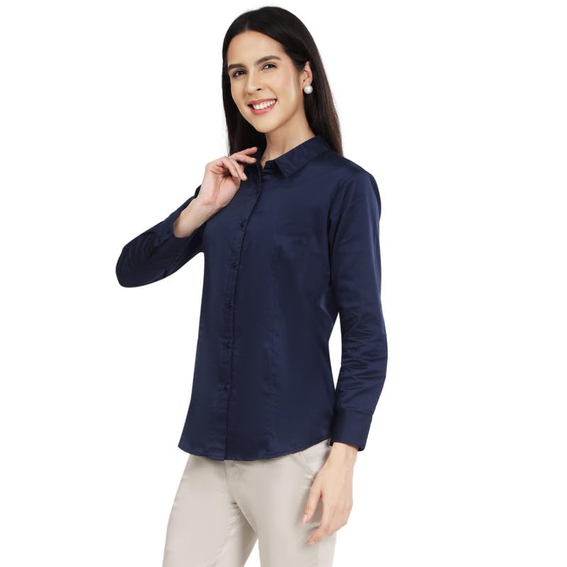 Image of Women'S Full Sleeve Formal Shirt | Regular Fit Office Wear Top | Button Down Collared Blouse Workwear for Business, Meetings & Office Wear White XS