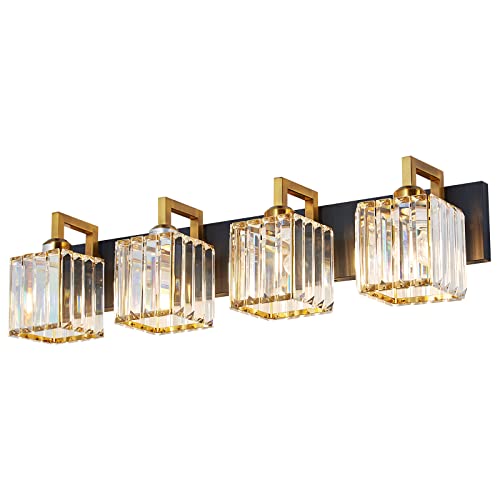 ZHLWIN Modern Crystal Bathroom Vanity Light 4-Lights Black Modern Crystal Wall Lamp Bathroom Modern Crystal Vanity Lighting