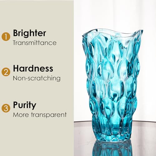 CEMABT Glass Vases for Flowers，Thickened 3.4 lb Morden vases for Tables Centerpieces, vase for Home Decor, Crystal,Colorful,Vintage and Clear Rose Large Vases Christmas Day Gifts（Blue）