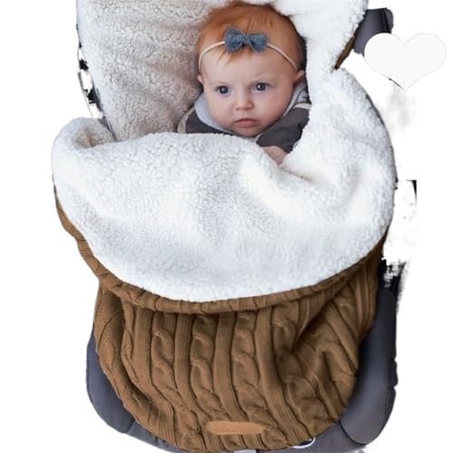 Image of Baby Sleeping Bag fits Infant Newborn,Warm Baby Sleeping Bag,Winter Newborn Knit Wool Swaddling Blanket Kid Sleepsack Footmuff Stroller Knitted Sleep Nest Sack (Brown, One Size)